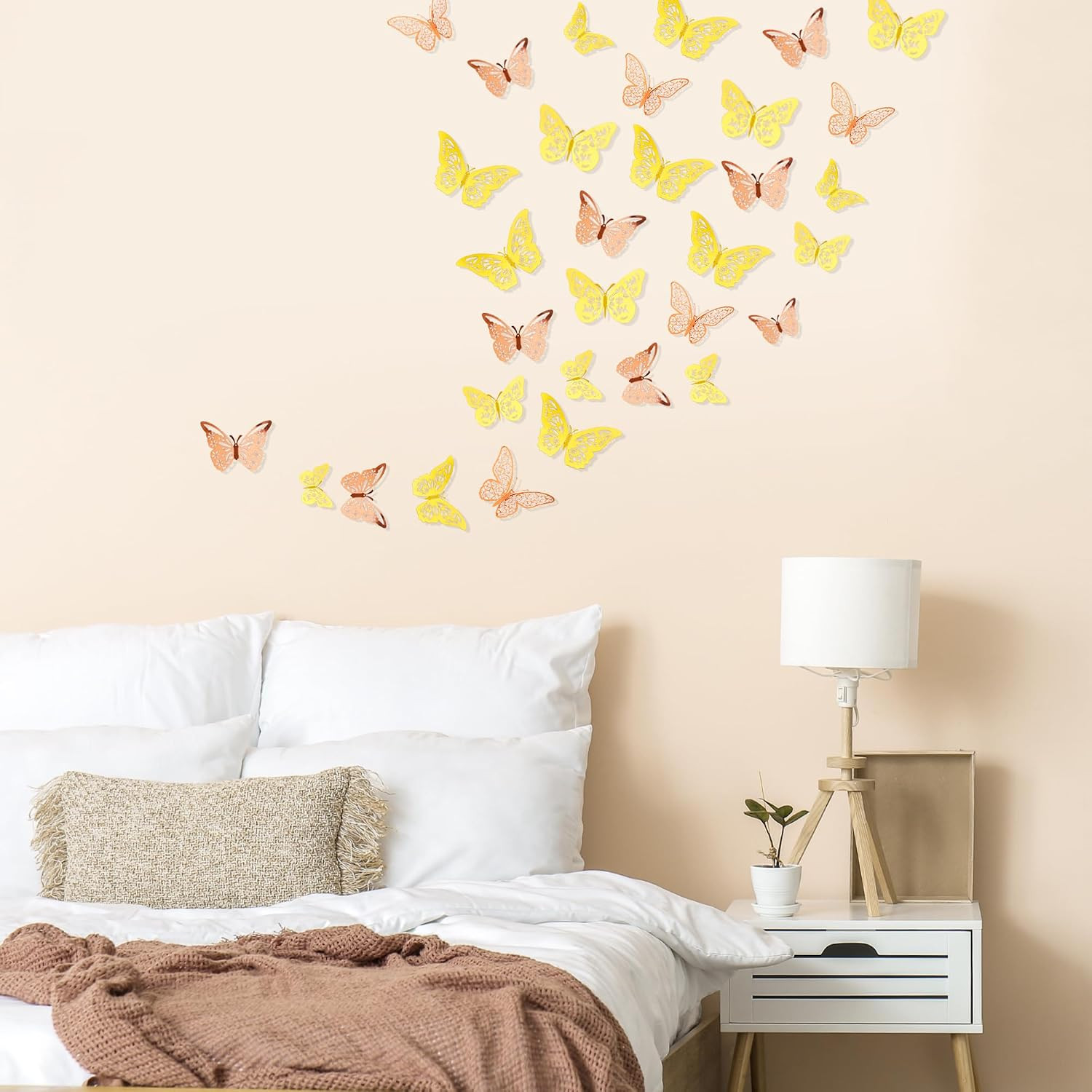 48 Pcs Gold and Rose Gold Butterfly Decorations, 4 Styles 3 Sizes, Wall