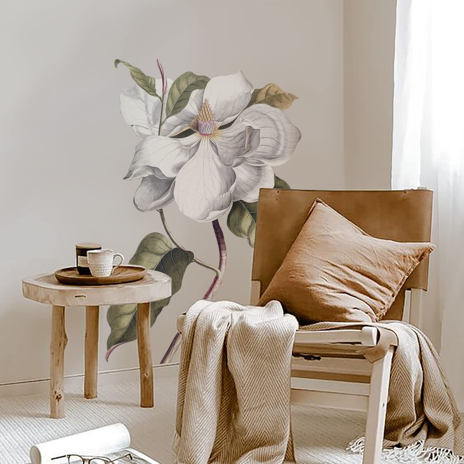 Fabric Peel and Stick Floral Sticker Decal, Self-Adhesive Peony Flowers Wallp…