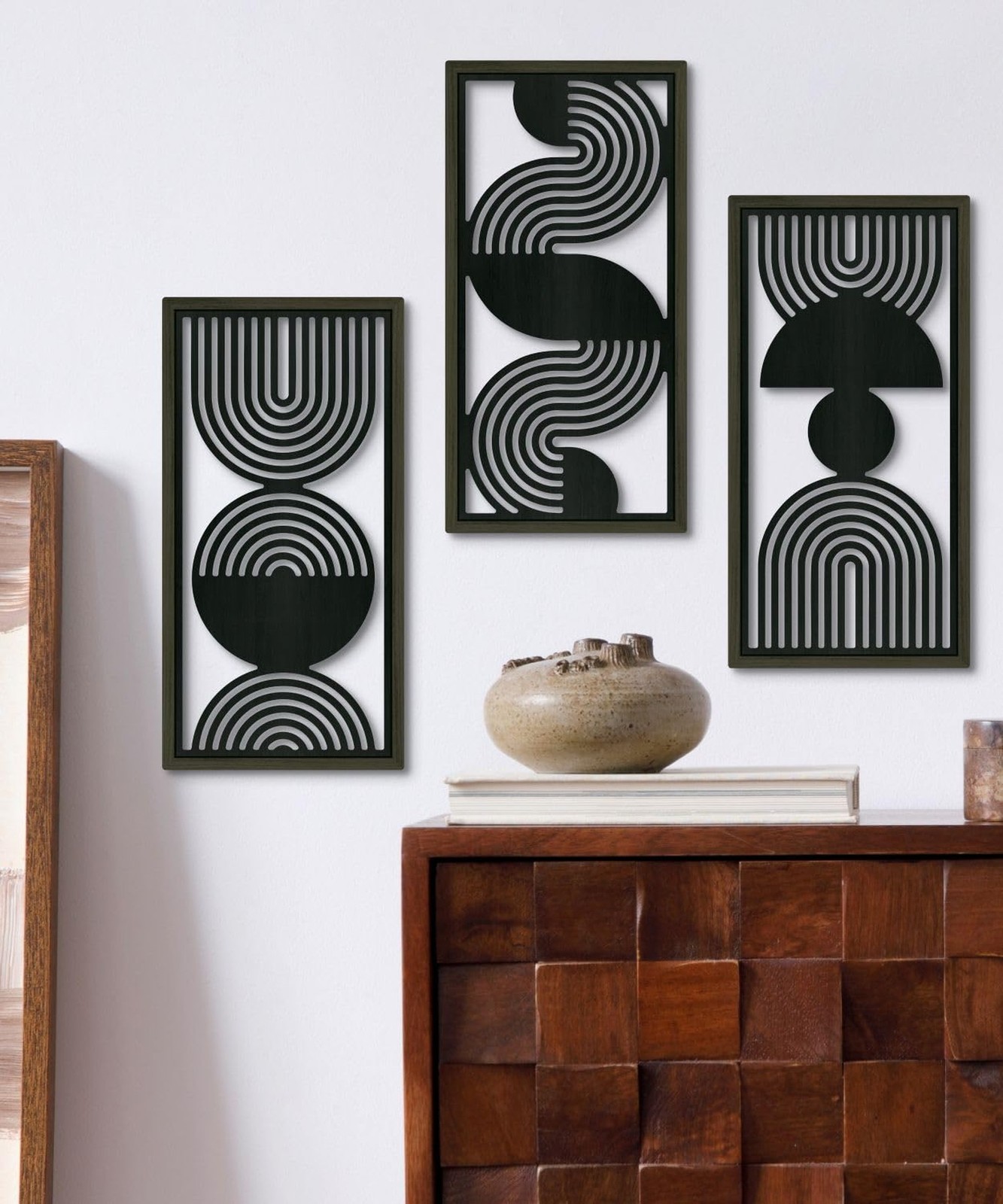 Putuo Decor Modern Minimalist Wall Art Set of 3, Black and Gray MDF Cut-Out G…