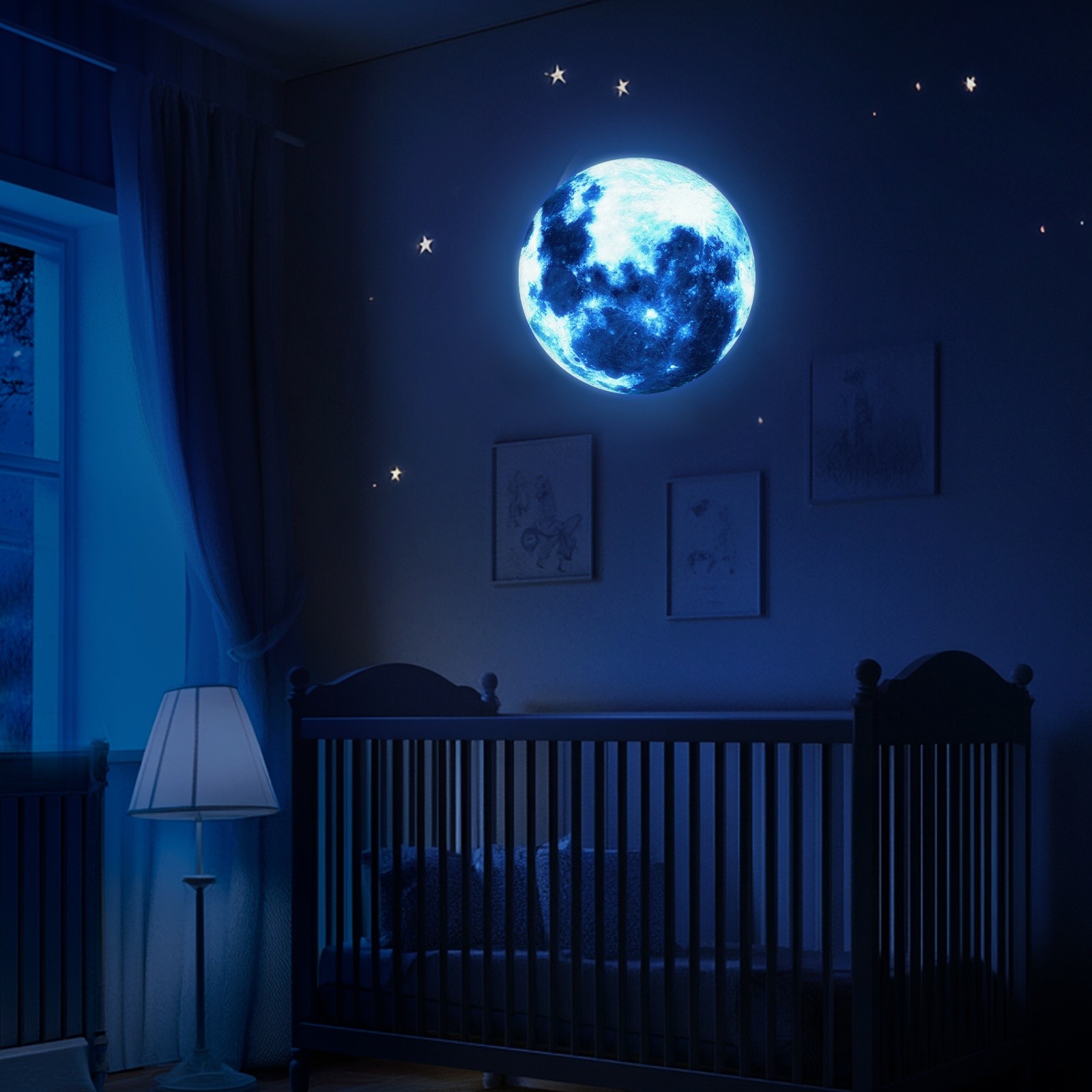 Glow in the Dark Moon Sticker 20cm Ceiling Stickers Blue