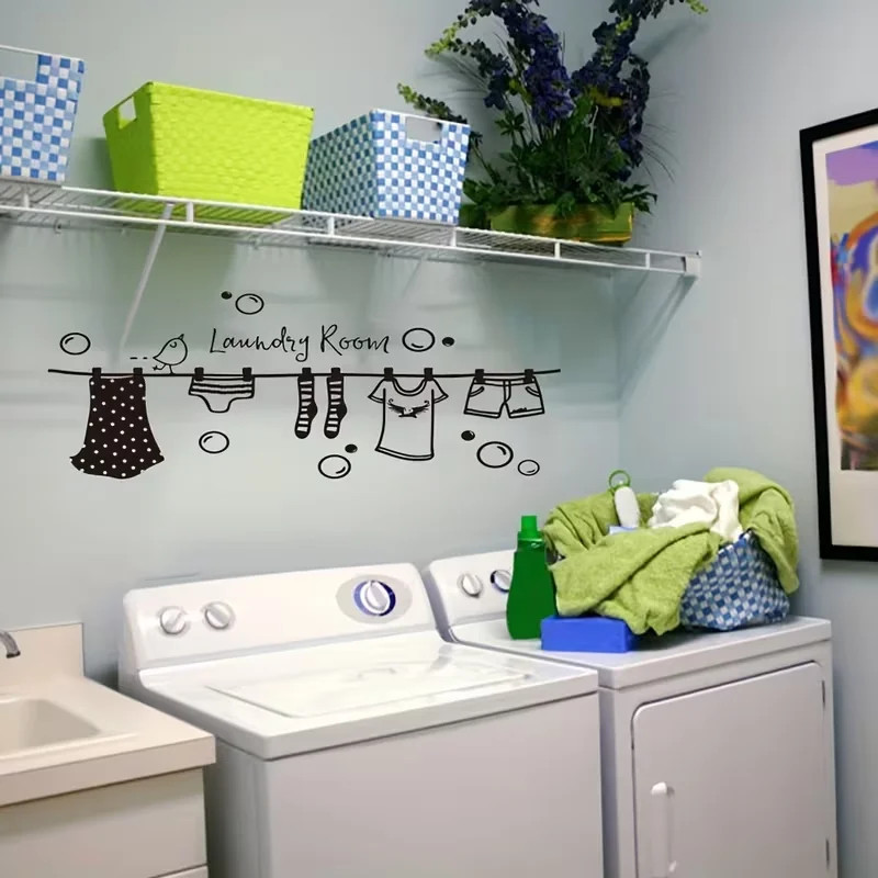 Charming Cartoon Vinyl Wall Decal for Laundry Room – Easy Stick & Peel,