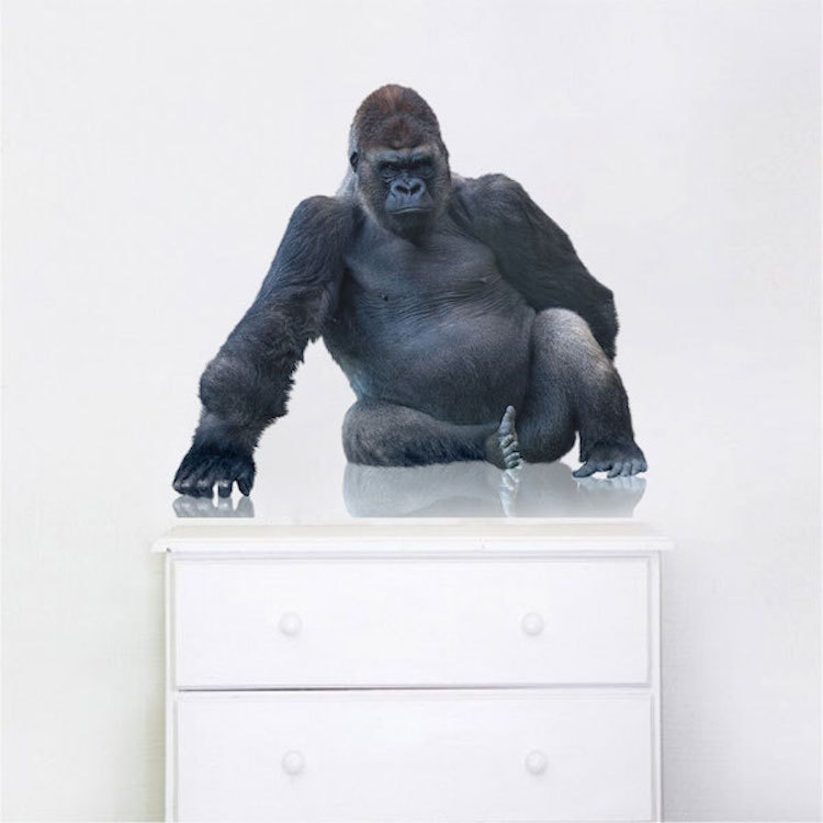 Gorilla Wall Decal Mural Pose Art Safari Wildlife Jungle Animals Animal Art, c05
