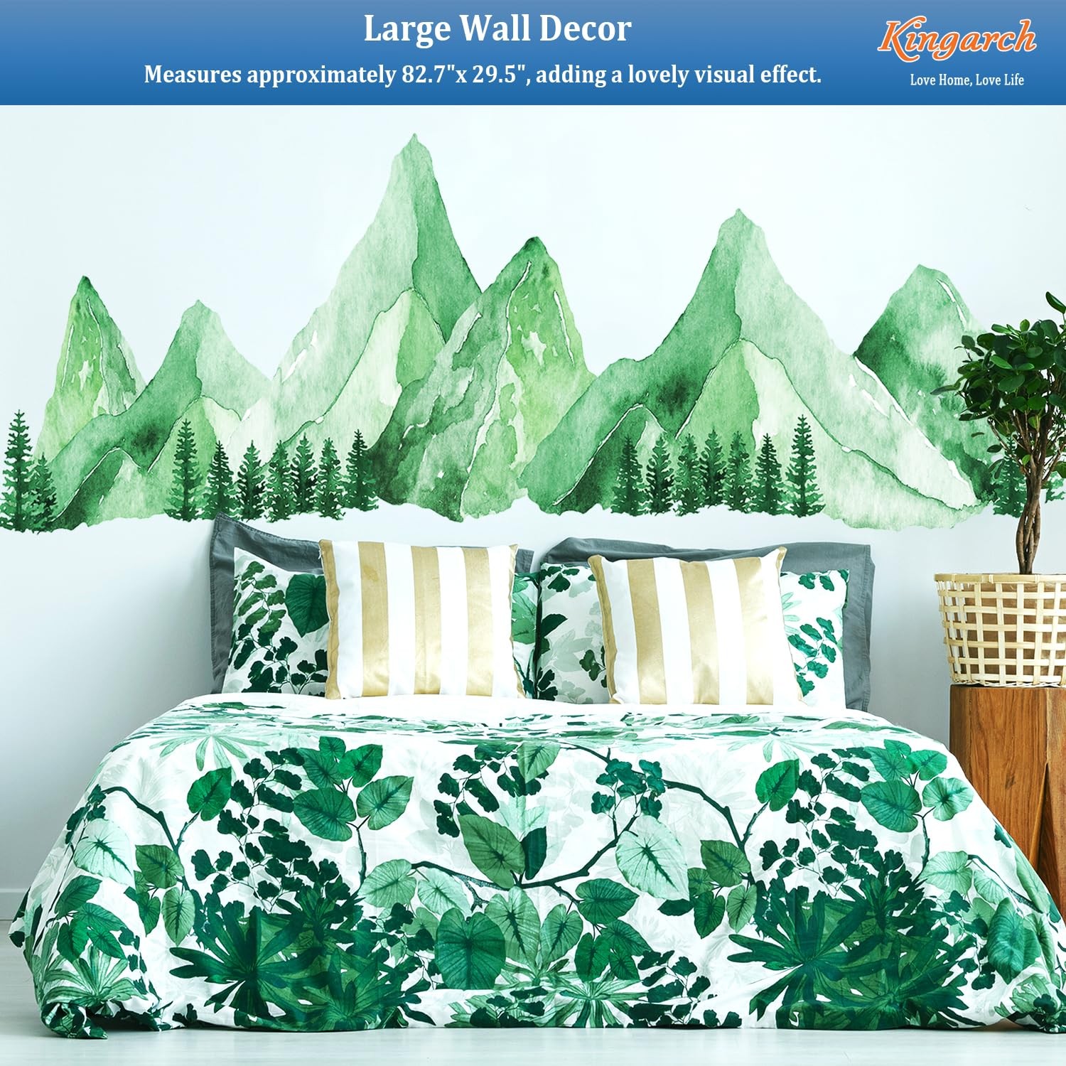 Green Mountain Wall Decals Peel and Stick – Scenic Forest Range Mural Pine Tr…