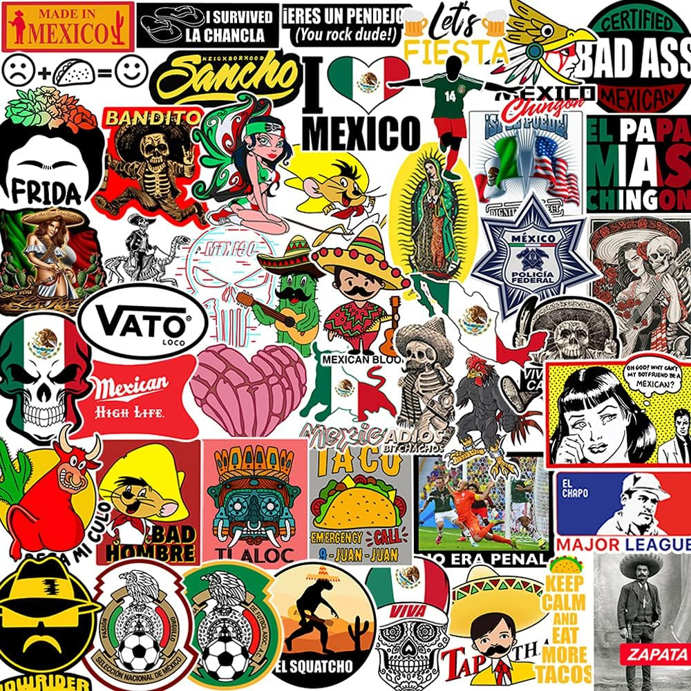 100Pcs Mexican Hardhat Stickers, Funny Vinyl Mexico Tool Box Stickers, Design fo