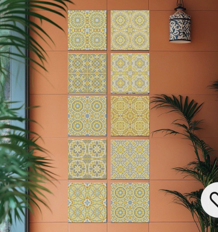 36 Pcs 9 Style Mosaic Style Peel and Stick Wall Tile Sticker Mustard Color Wa…