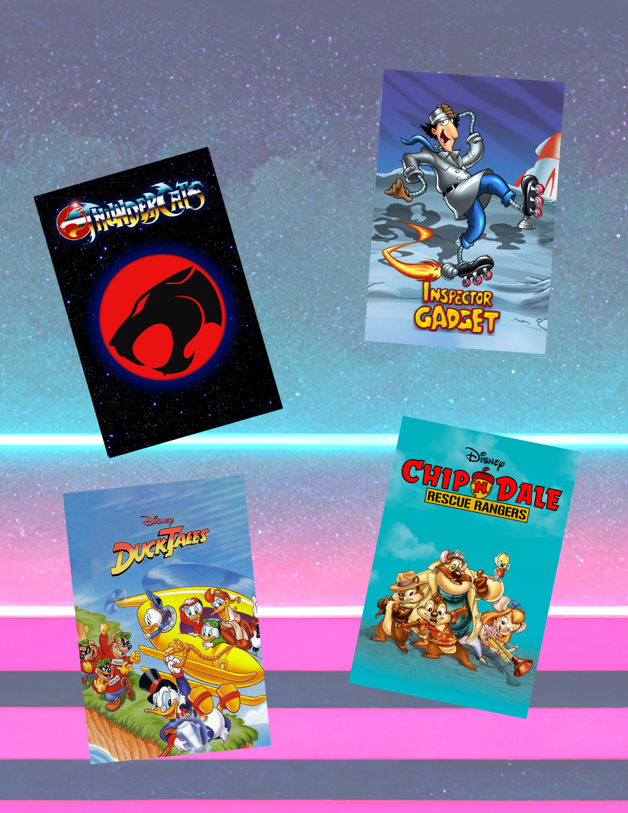 80's Cartoon Shows Movie Poster Style 4pc Sticker Pack