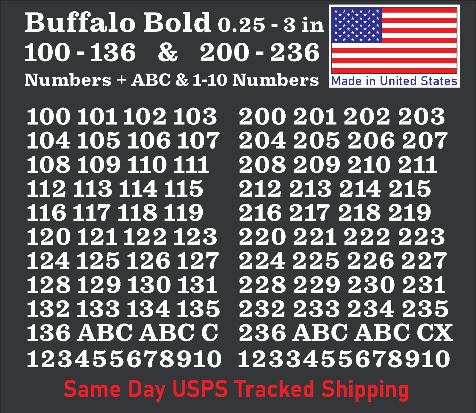 100-136 & 200-236 Vinyl Decal Numbers – Mailbox, Wall, Address, Locker Stickers