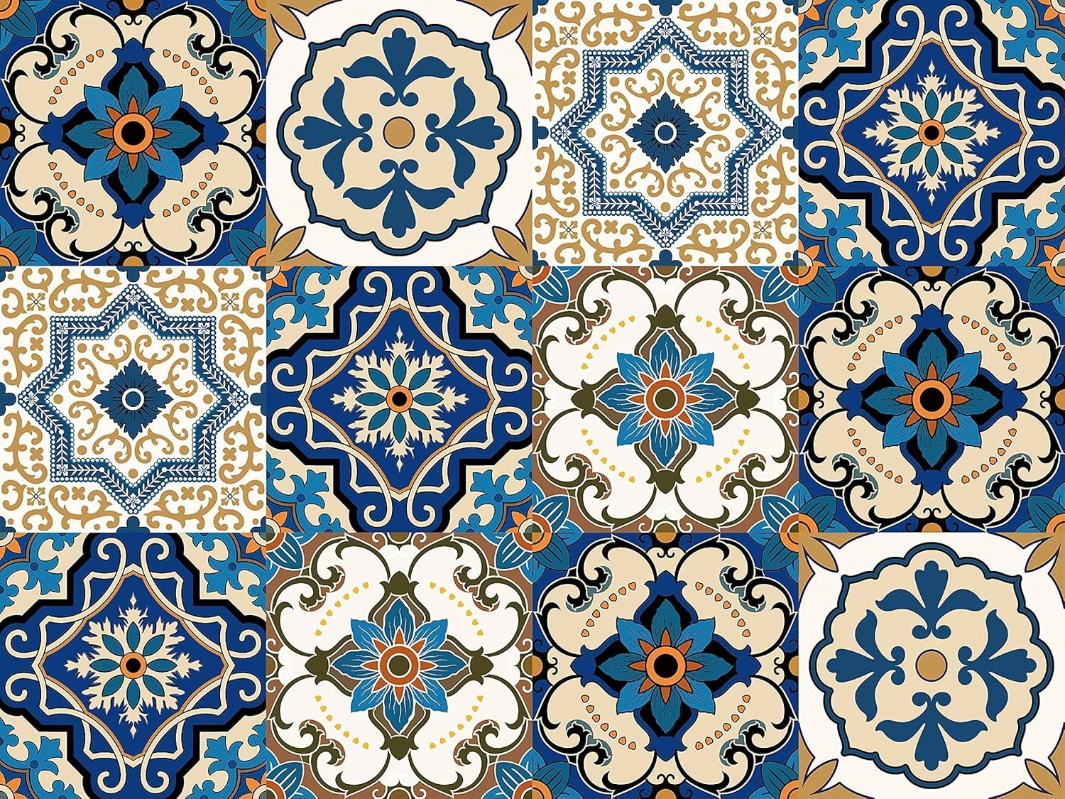 Bohemian Style 12 Pcs 6×6 in Decorative Tile Stickers,Peel and Stick Wallcove…