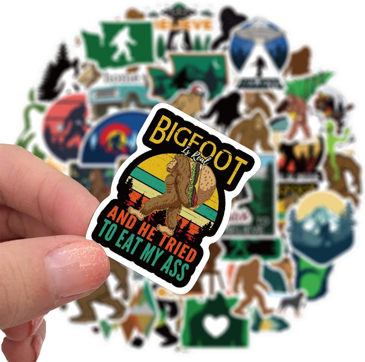 50 Count Bigfoot Stickers Variety Pack for Water Bottles, Laptops, Skateboards