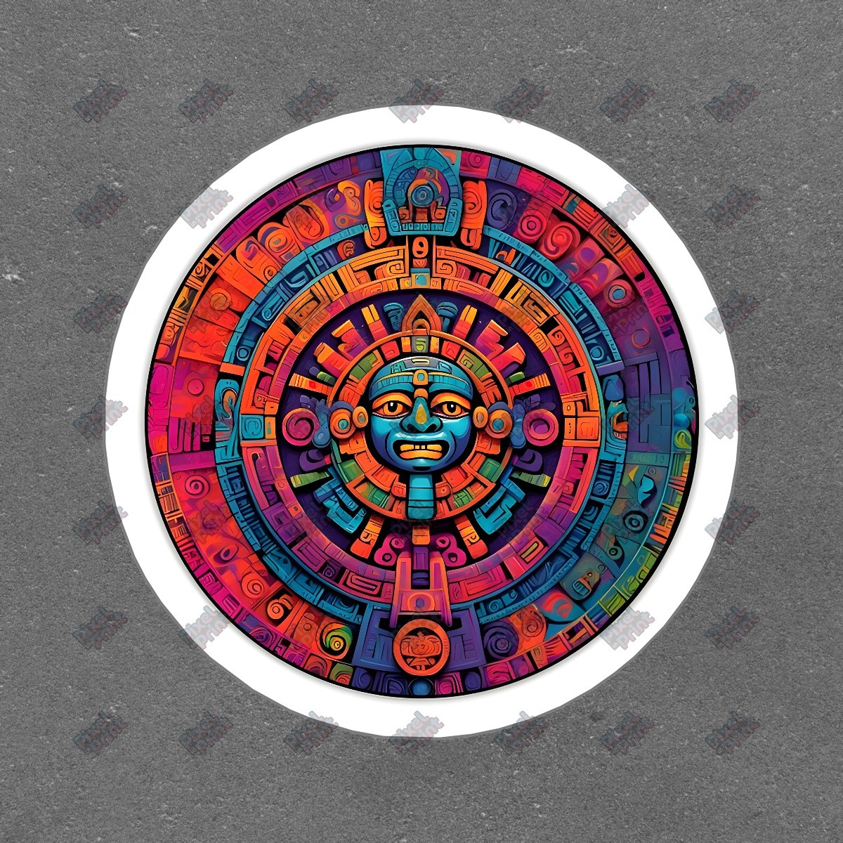 Vibrant Aztec Calendar Vinyl Sticker Colorful Decal for Laptops, #948939