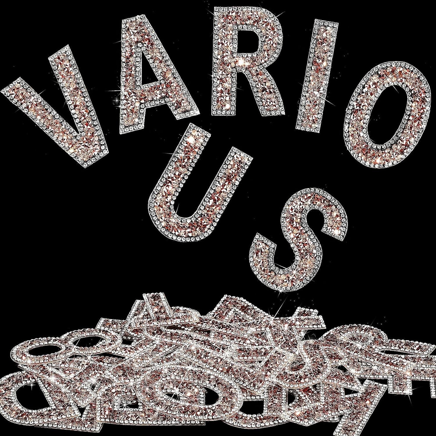 2.56Inch Rose Gold White Rhinestone Letter Number Sticker Phone Laptop Hat