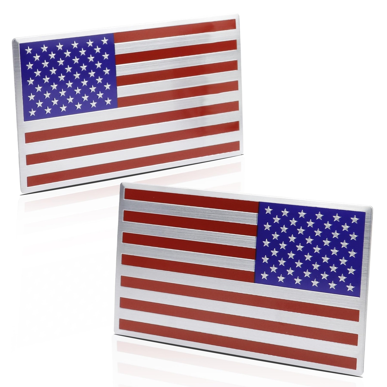 3D Embossed Metal American Flag Decals 2 Pack – 5" x 3" USA Flag Stickers for…