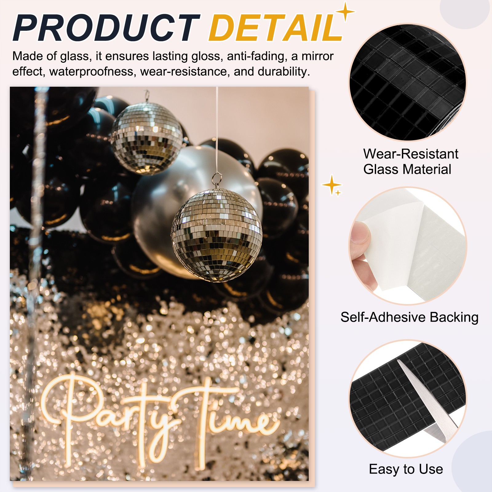 5x5mm Self Adhesive Mirrors Mosaic Tiles, 3840 Pcs Mosaic Sticker, Red Black