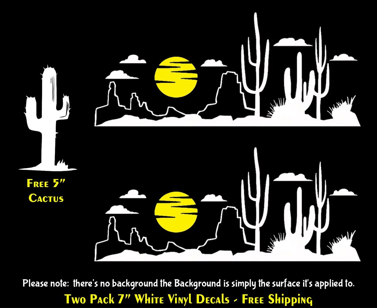 Cactus & Desert Scene Two 7" White Vinyl Decal Car Window Laptop Tablet Notebook