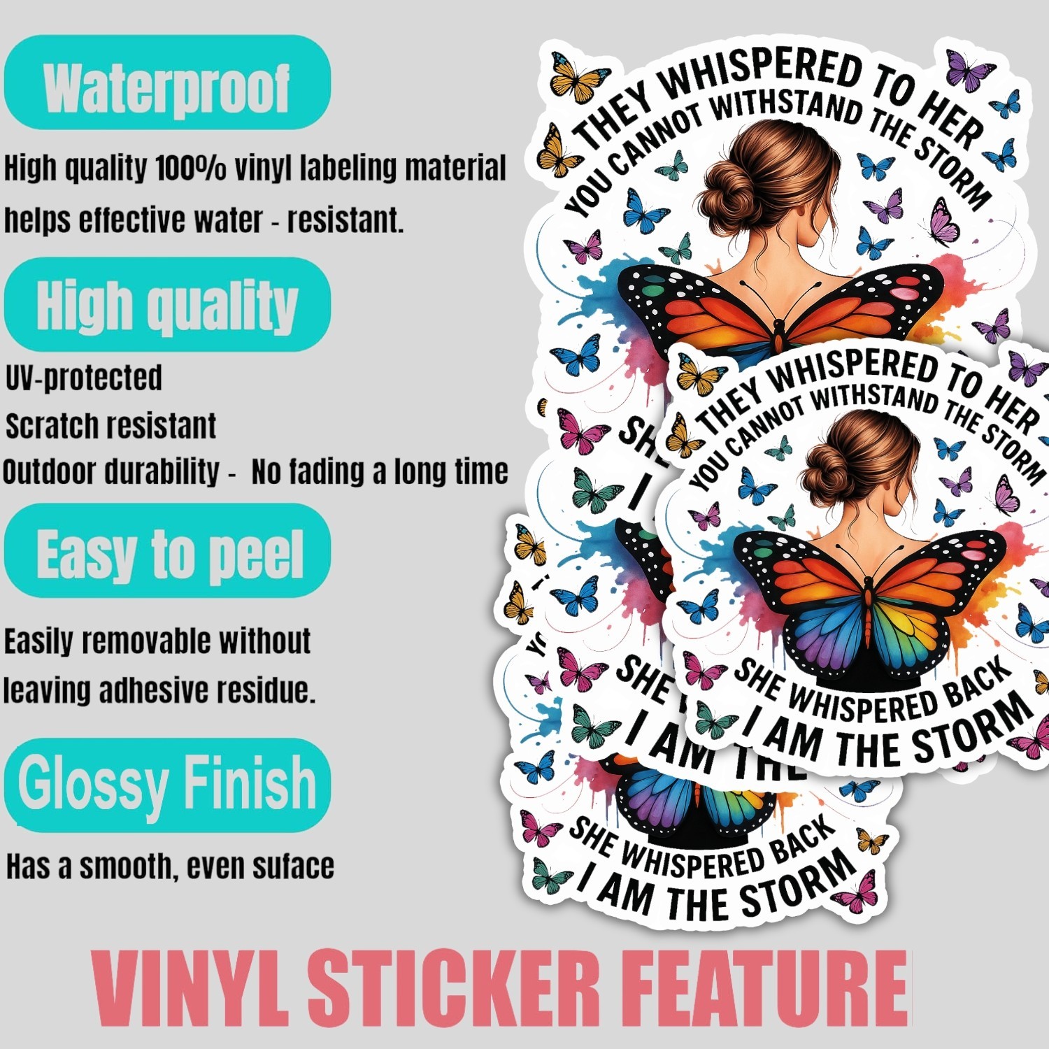 4pcs I Am the Storm Stickers – Inspirational Vinyl Decals for Women’s Gift