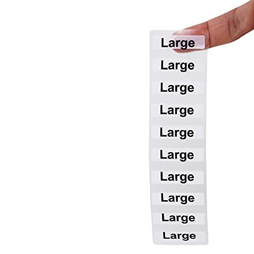 Clothing Labels – Clear Size Strip Stickers with Black Text, 1.25 x 5 Large