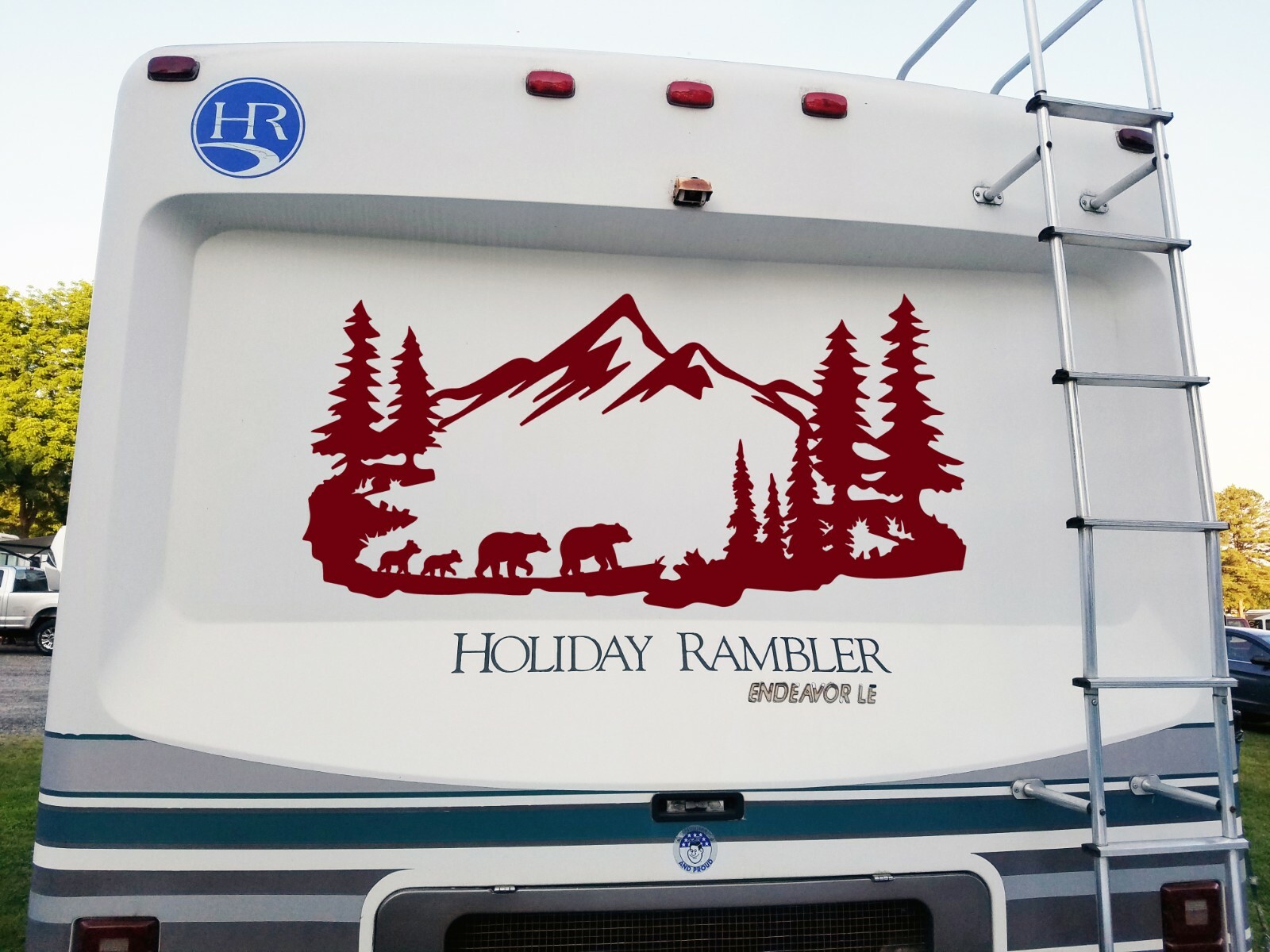 Bear Family Mountain Scene Vinyl Decal V2 RV Motorhome Graphics Die Cut Sticker