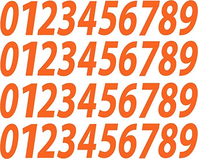 0-9 Reflective Numbers Orange Sticker Vinyl Decals CHOOSE 1"-12" Set Of 40 (RV1)