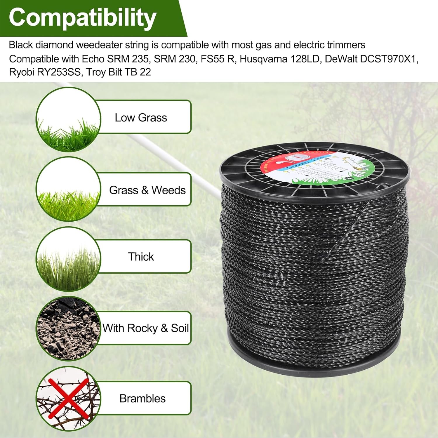 Weed Eater String .095, Replacement Echo Black Diamond Trimmer Line .095 5lb by-