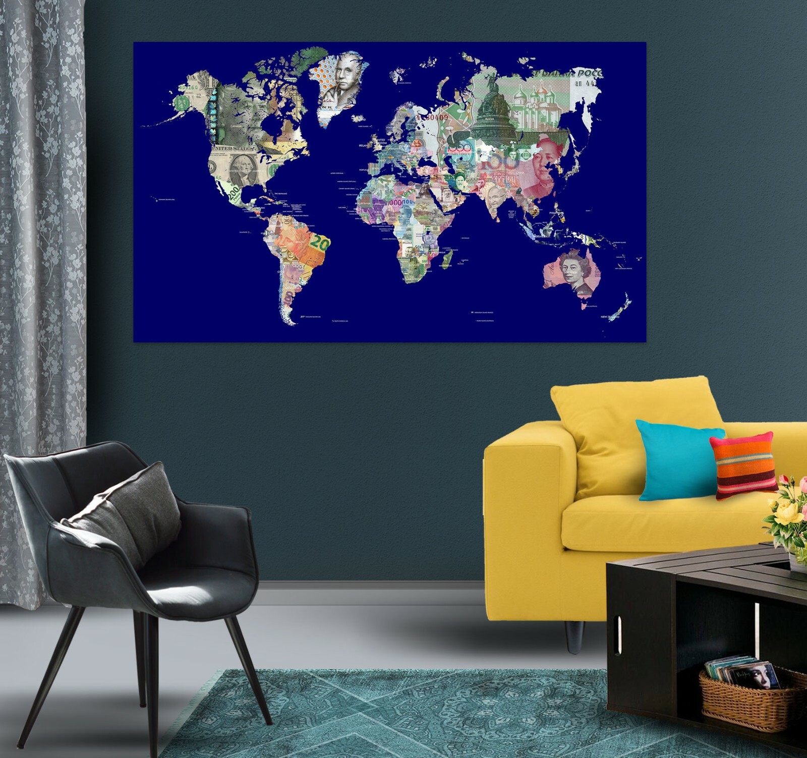3D Banknote Puzzle KEP54 World Map Character Wall Mural Decal Stickers Poster Ka