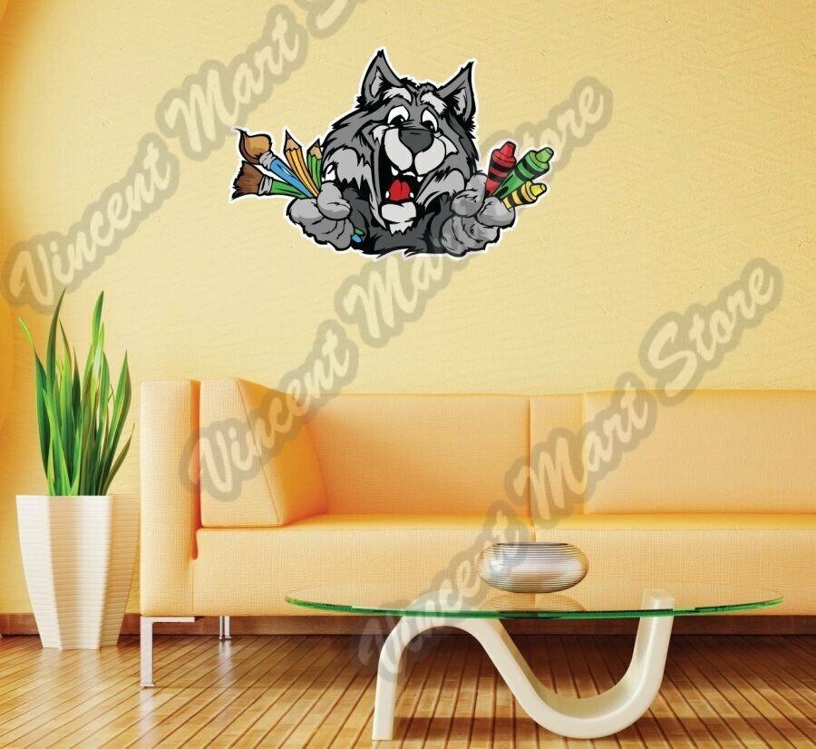 Wolf Face Crayons Paint Brushes Gift Wall Sticker Room Interior Decor 25"X18"
