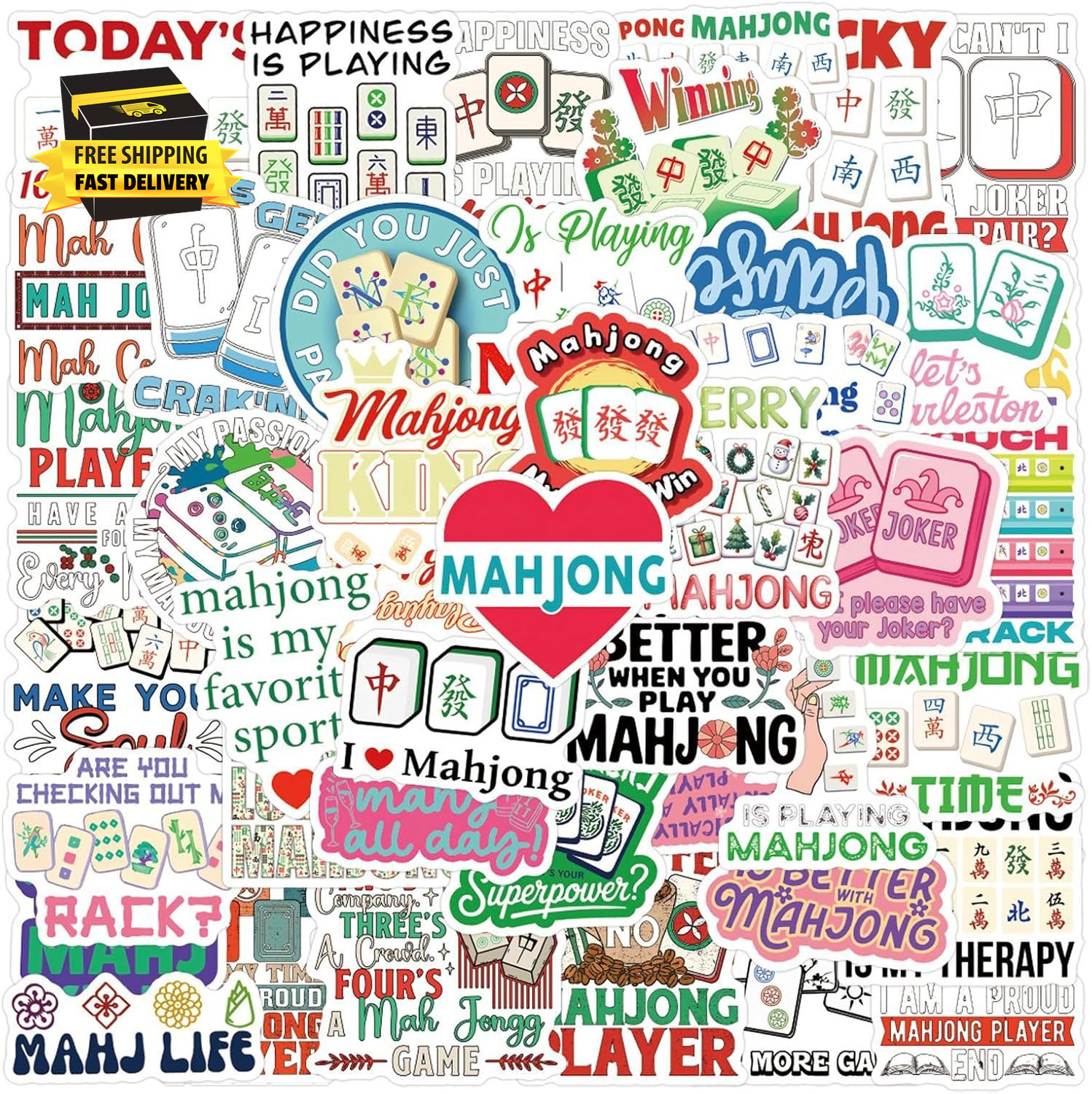 55PCS Funny Mahjong Stickers,Vinyl Waterproof Aesthetic Sticker Packs,Cute Mahjo