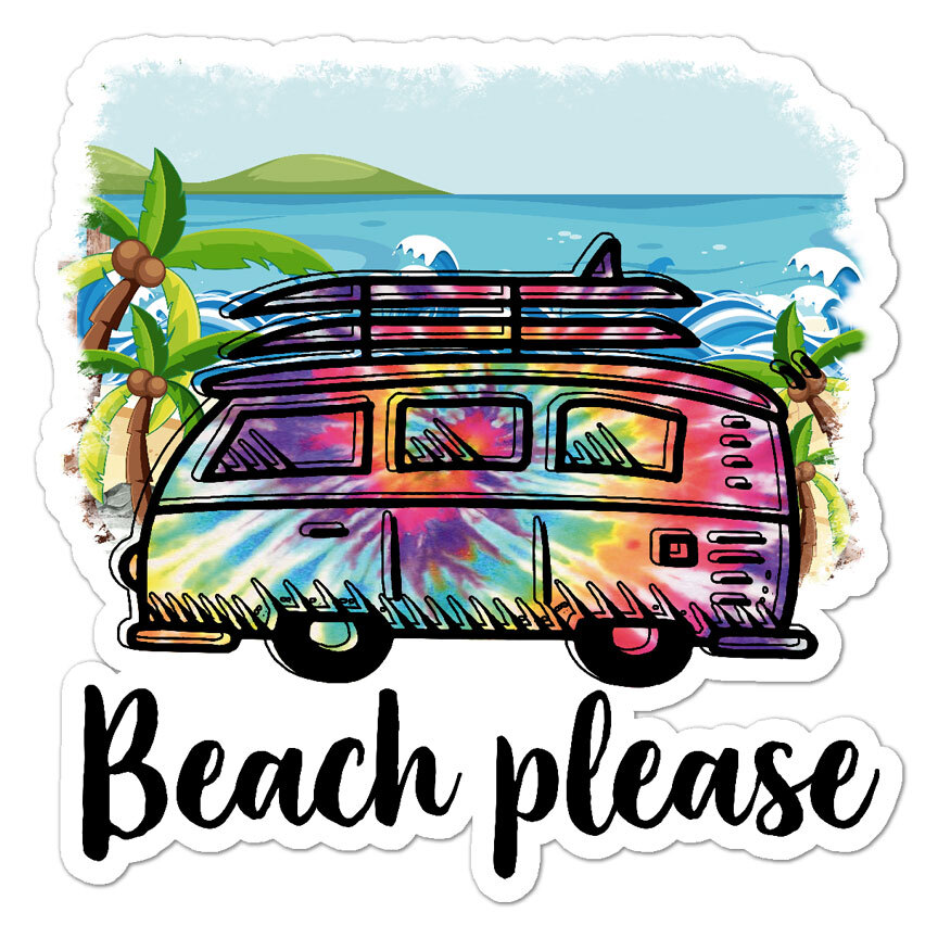 Beach Please Surf Van, Vinyl Decal Sticker, Indoor Outdoor, 3 Sizes, #8759