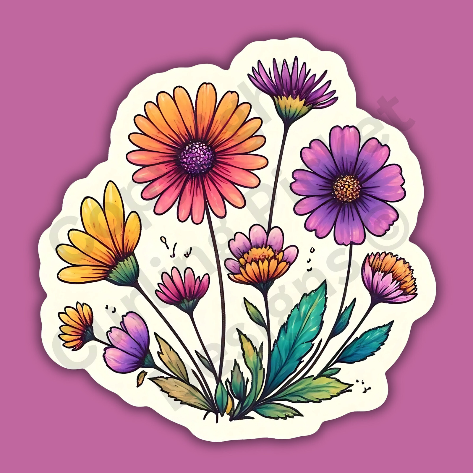 Meadow Wildflowers Multicolor Pollination Seasonal Cute3" Vinyl Sticker