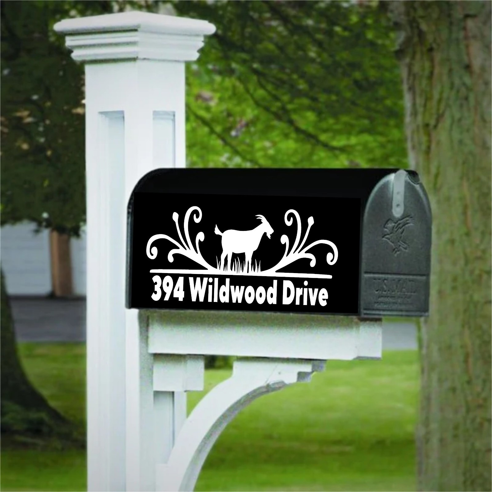 Set of 2 Goat Scrolled Vinyl Decals Personalized with Street Address for Mailbox