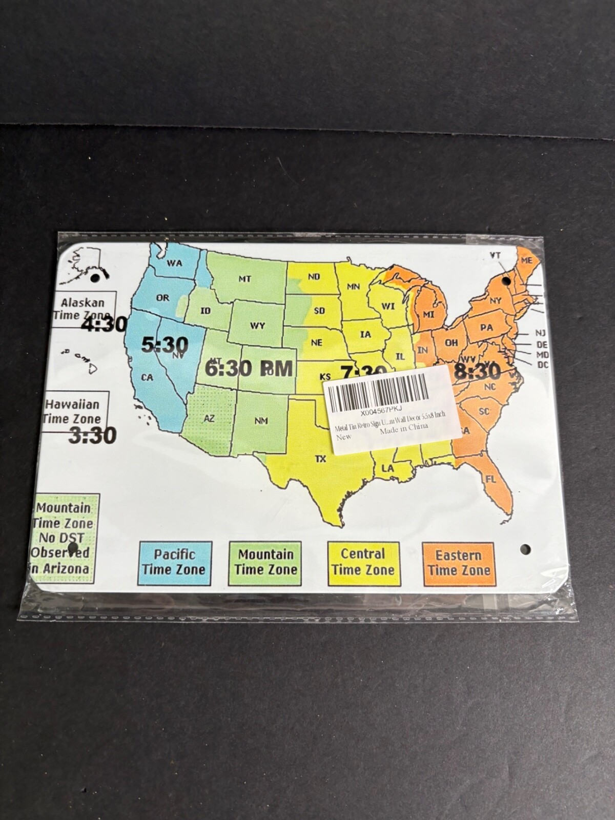 US Time Zone Map, Retro Funny Metal Sheet Signs, Wall Decoration