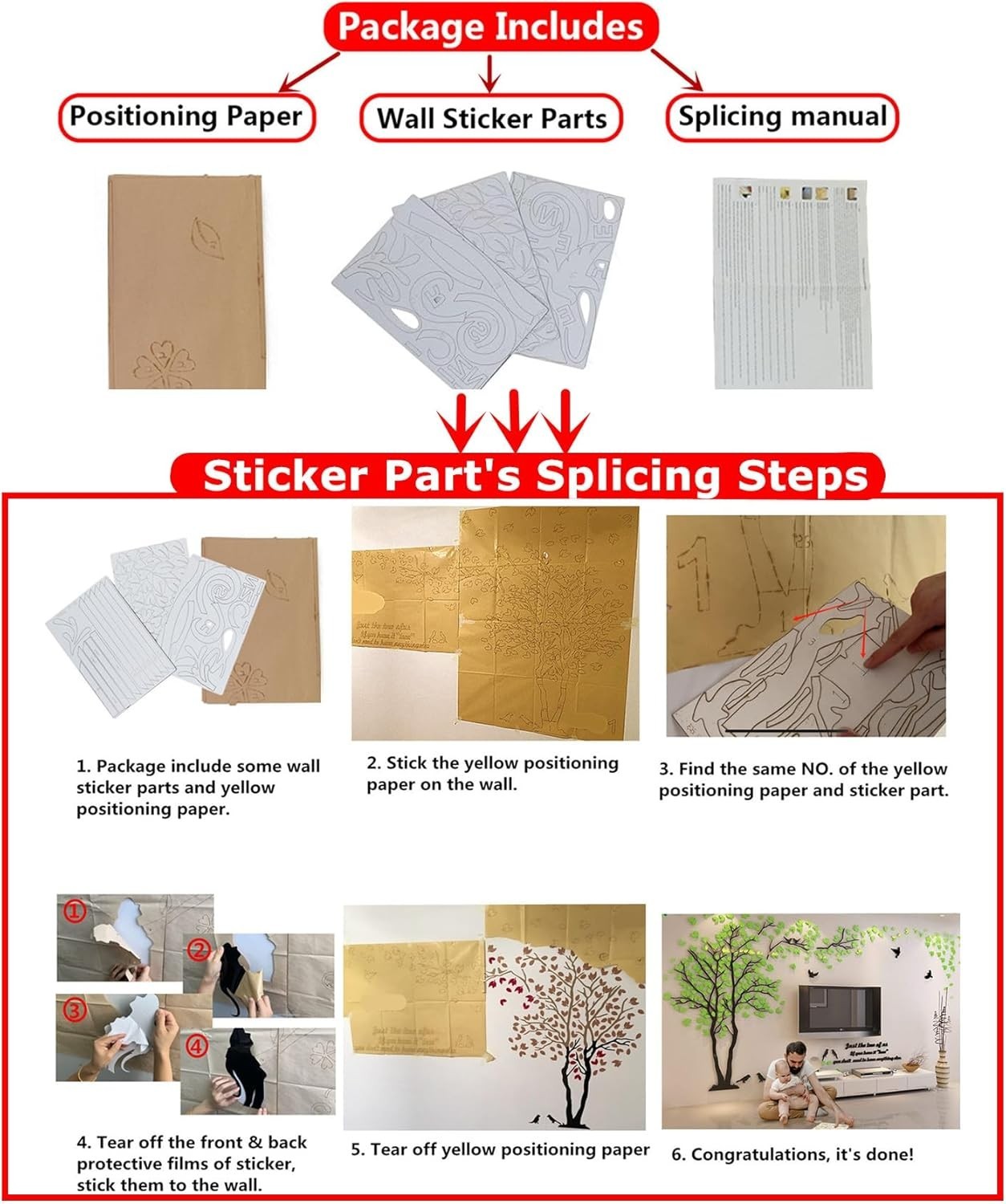 Elegant 3D Tree Wall Art – DIY Acrylic Family Tree Decal 98"x51" Waterproof