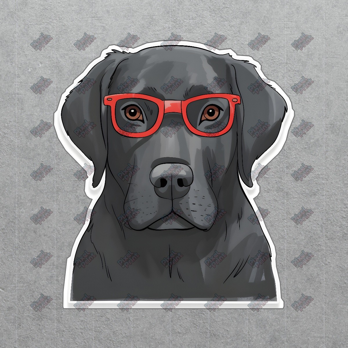 Quirky Black Labrador Dog Illustration with Red Glasses Perfect for #8645