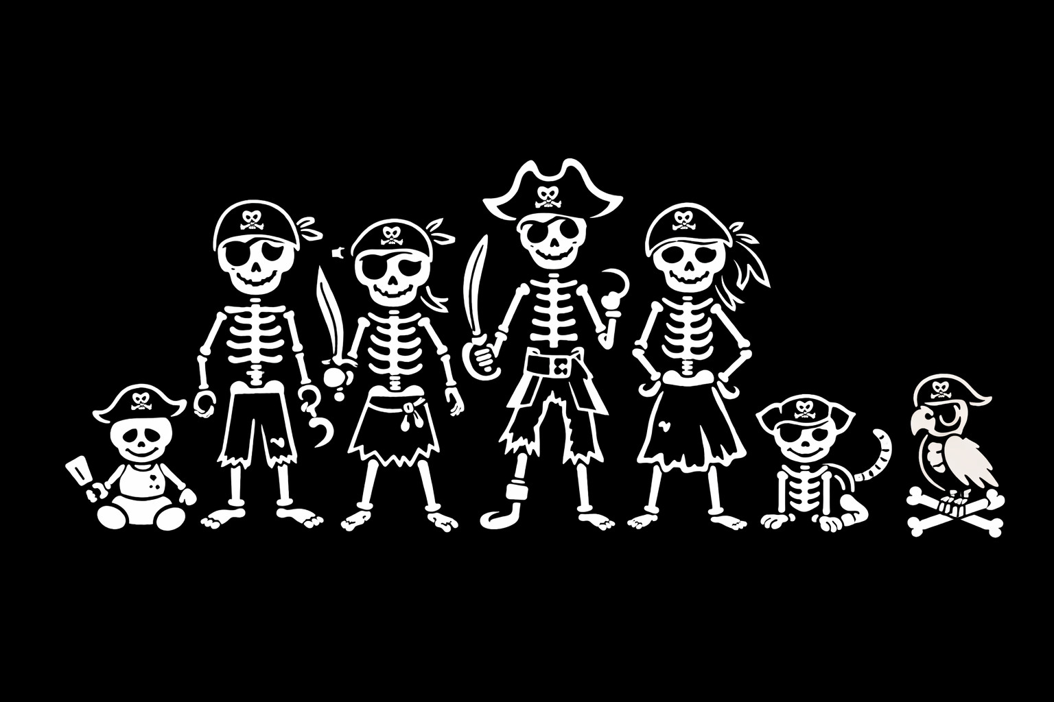 Stick Figure Family Sticker Pirates Beach Life Skeleton Family Car Decal Vehicle