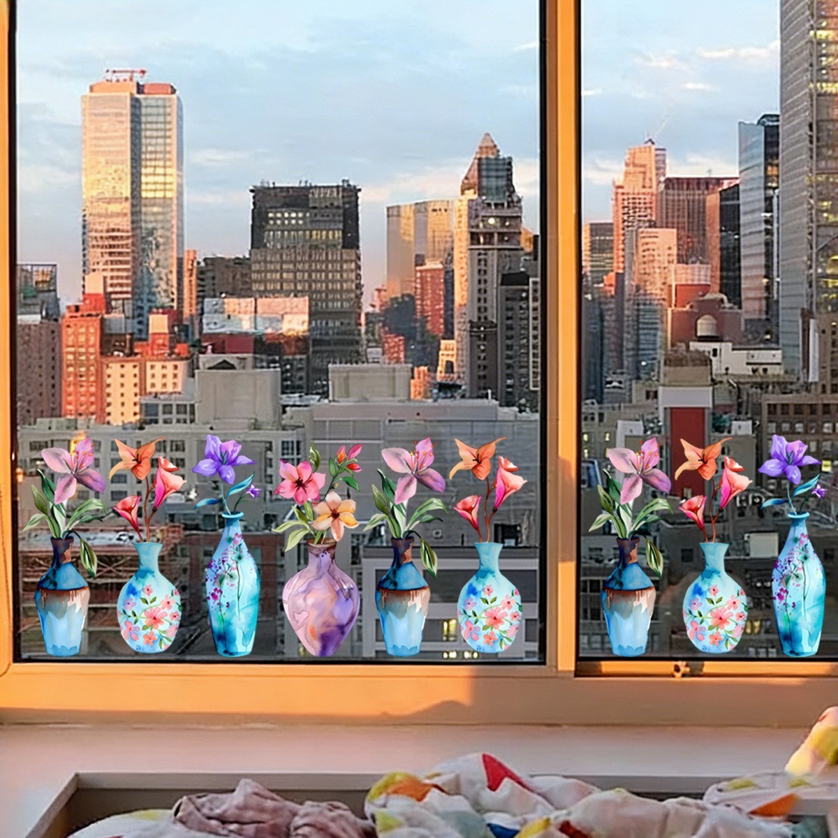Floral Vase Window Clings 2 Sheets 11.81×23.62 in PVC Reusable Static Clings