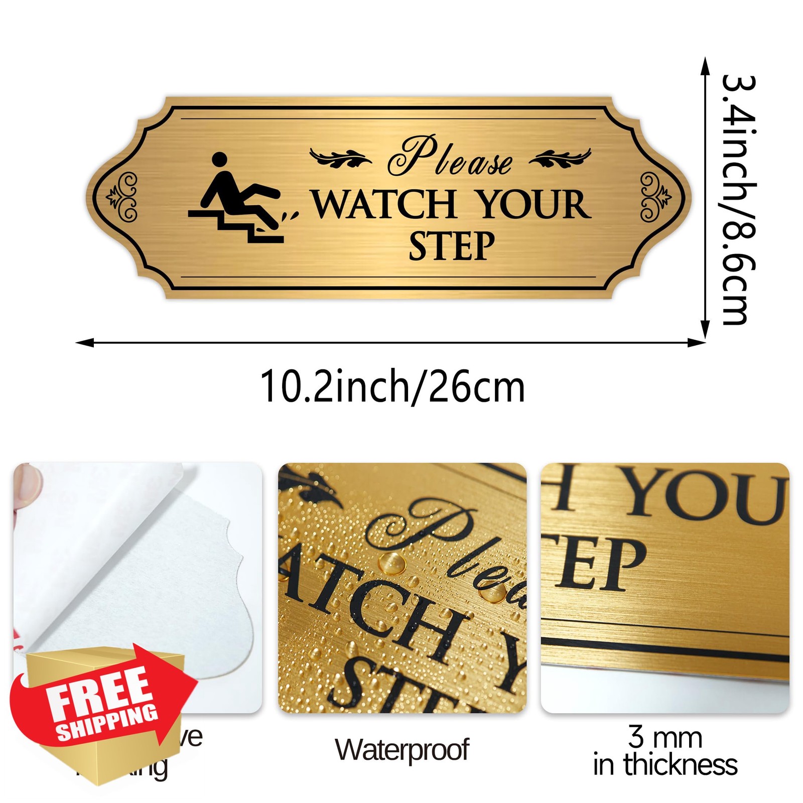Watch Your Step Sign – Brushed Gold Vinyl Sticker