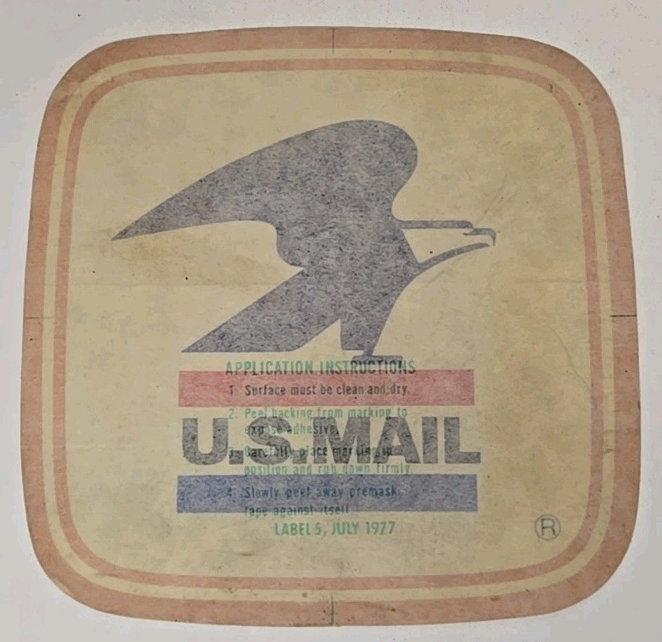 Vtg 1977 USPS US Mail Eagle Logo Decal Sticker Post Office Stamp Sign 7.8" Squa