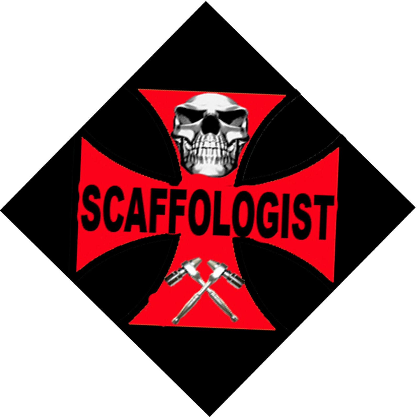 Scaffologist on red cross with black background, CC-24