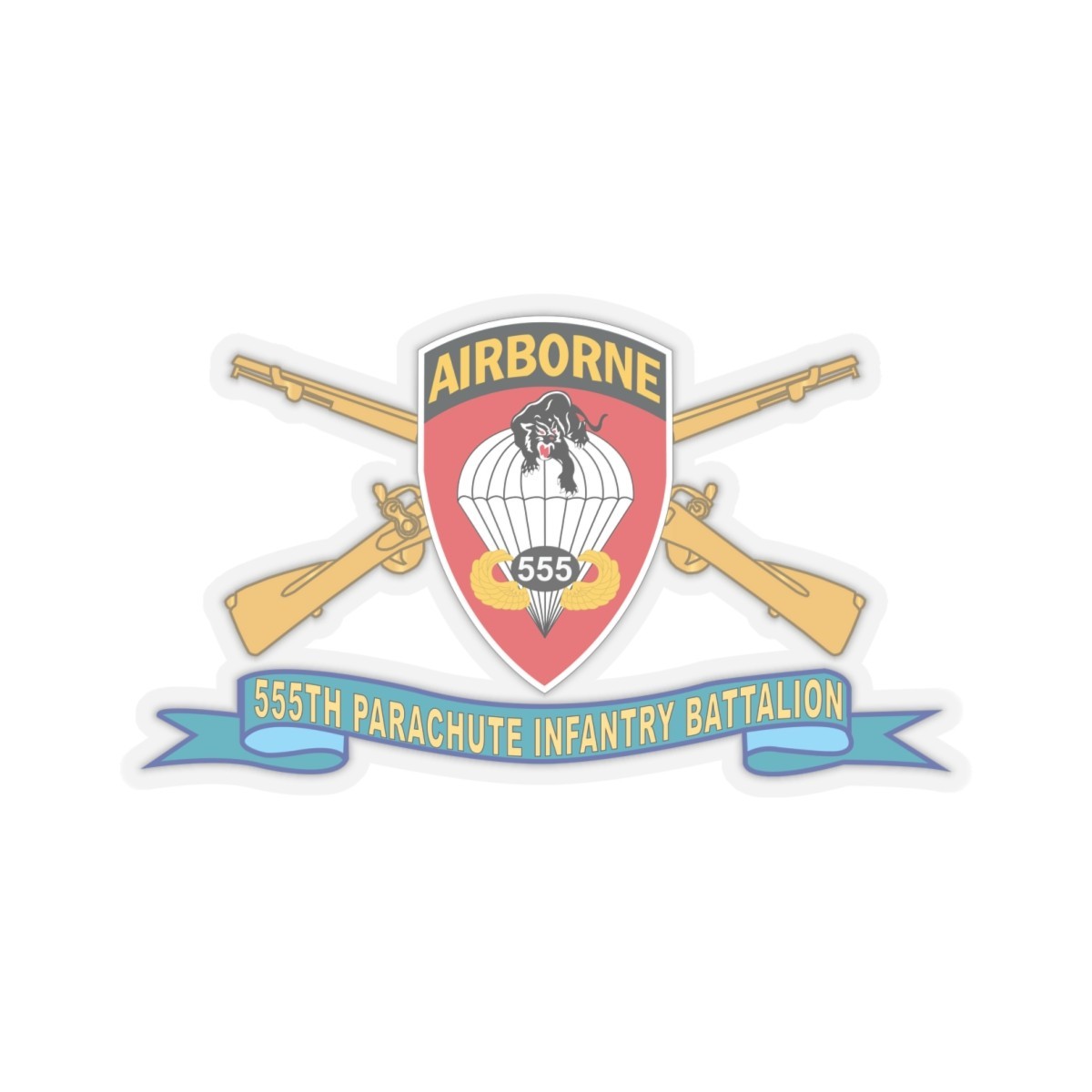 Kiss-Cut Stickers – Army – 555th Parachute Infantry Battalion – SSI w Br -Ribbon