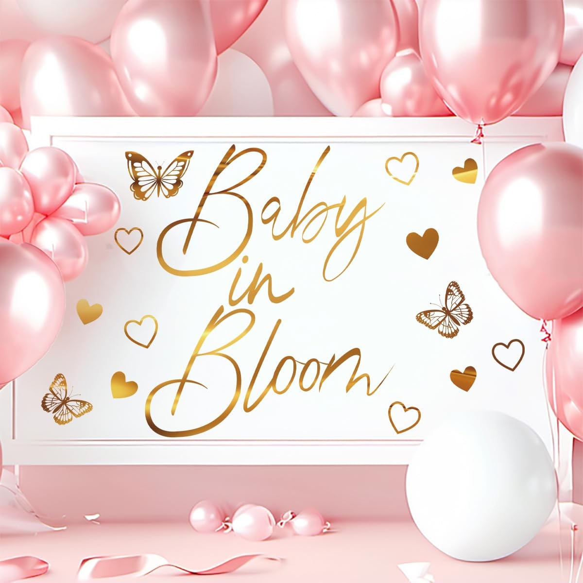 Baby Shower Party Decal Sign Baby in Bloom Gold Gender Reveal Neutral Girl or…