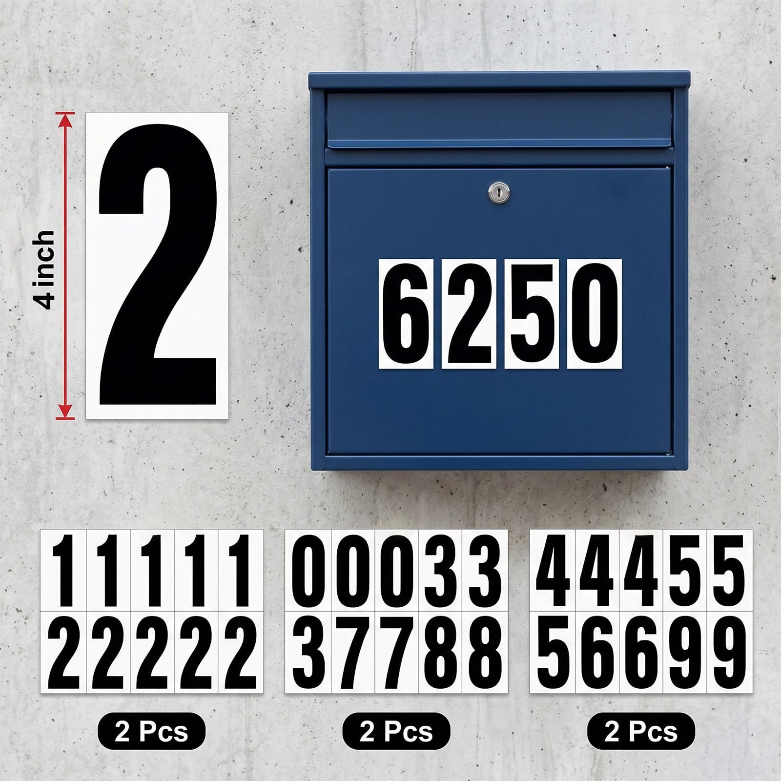 Reflective Number Stickers, 6 Sets 4 Inch Vinyl 4 Inch, Black Mixed 60 Pcs