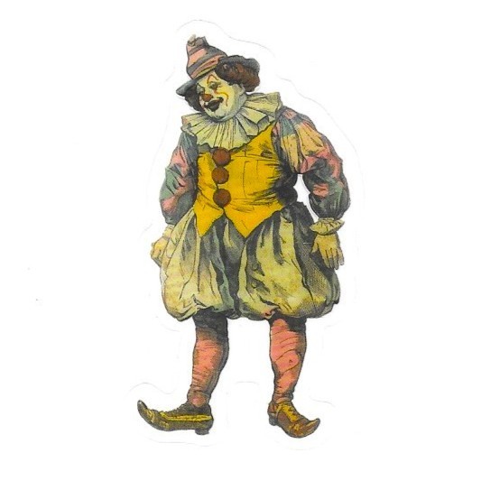 Victorian Clown Sticker Transparent Vinyl Circus Ephemera Jester Antique Style