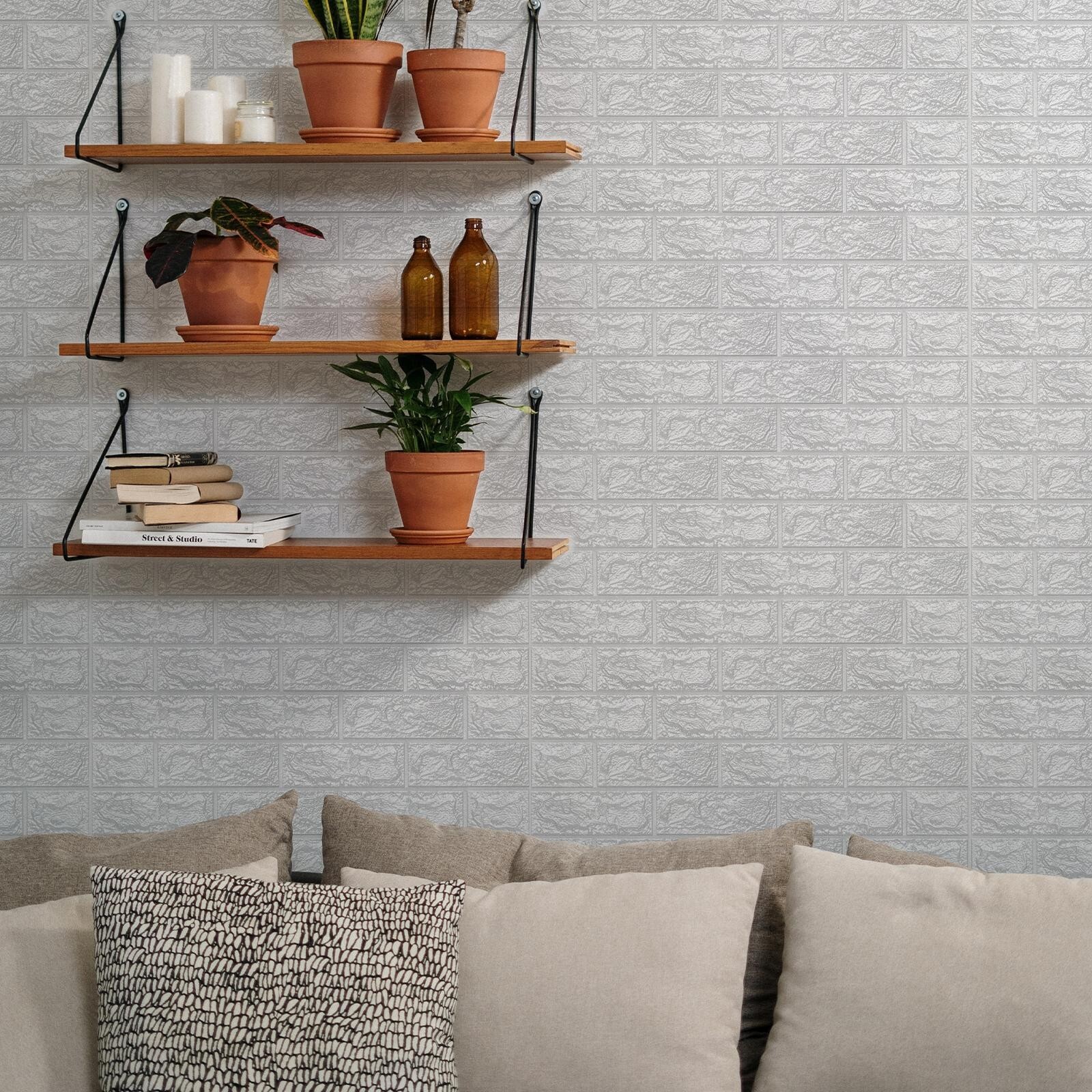 Art3d 20pcs 30.5"x27.5" Foam Faux Brick Self-adhesive White Wall Sticker