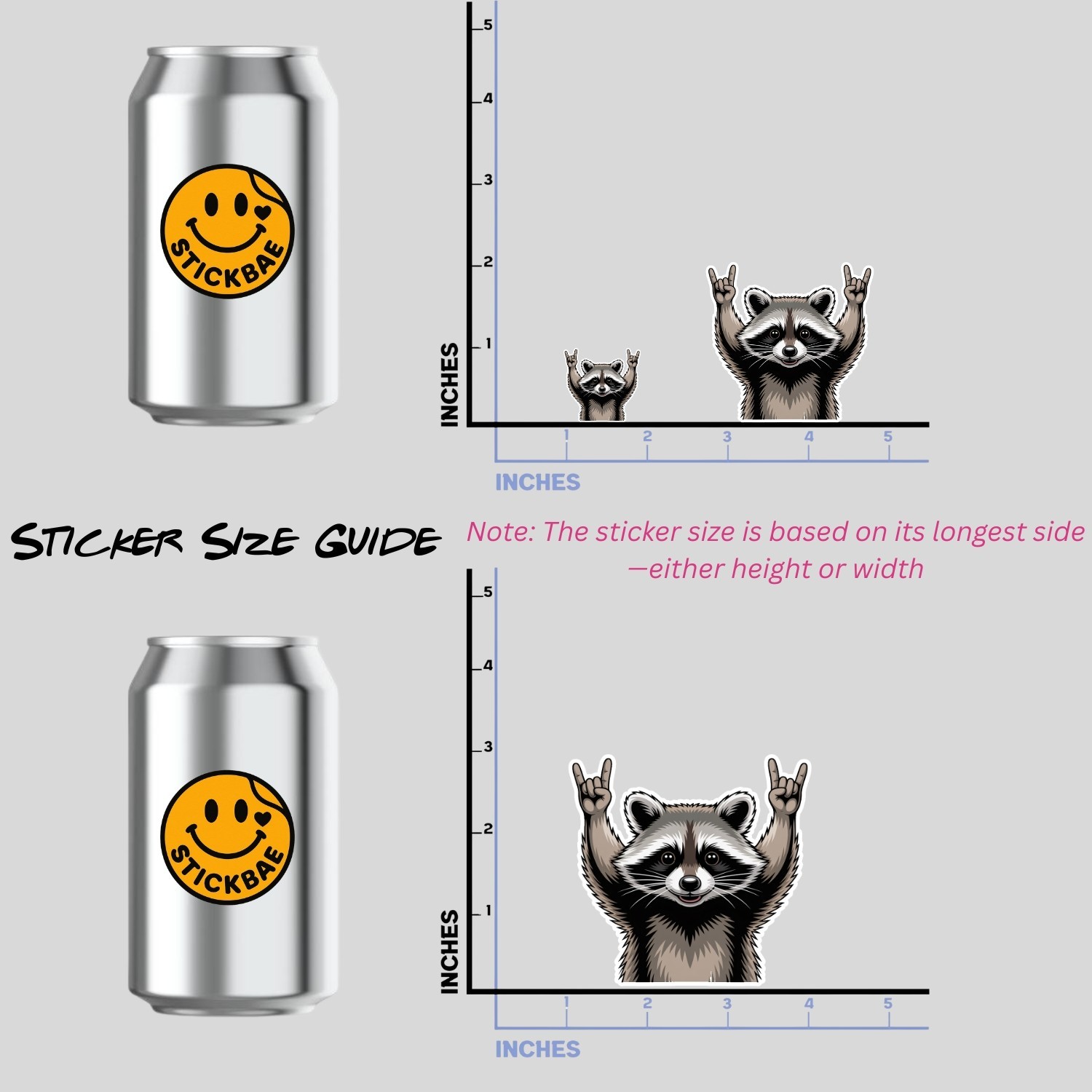 Funny Rocking Raccoon Stickers: Waterproof Vinyl Decals – 4 Pack