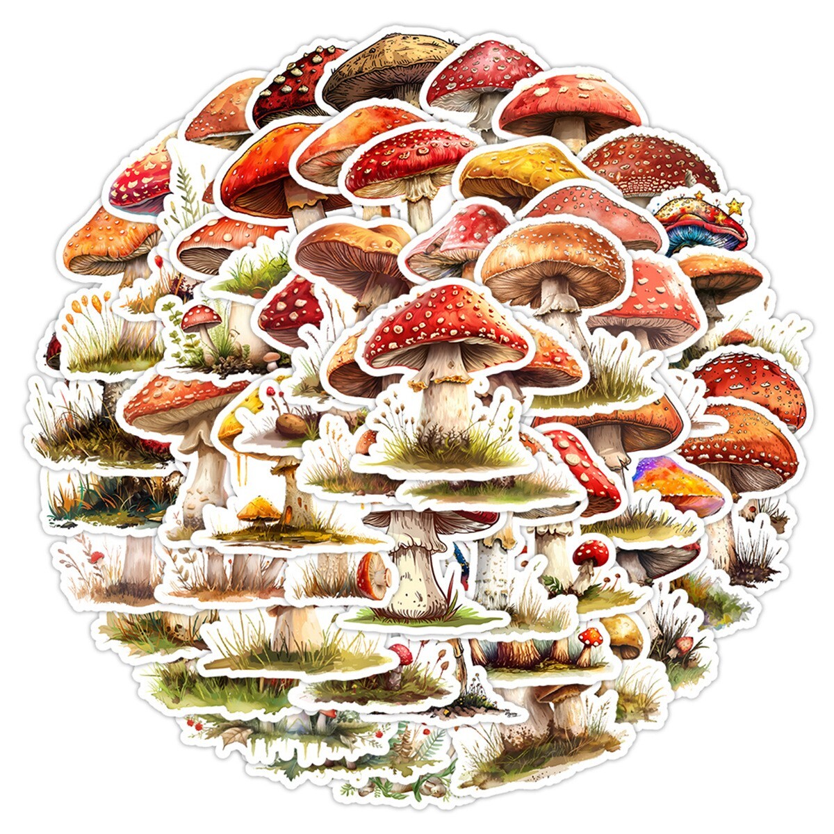 50 Pcs Stickers Vinyl Cute Mushroom Laptop Luggage Fridge Phone Car Water Bottle