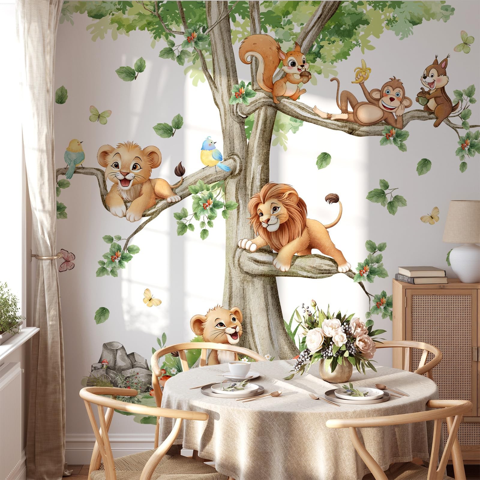 Large Tree Wall Decals with Woodland Animals, Peel and Stick Wall Stickers fo…