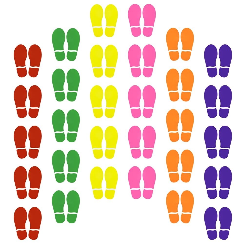 30 Pairs Colorful Footprint Stickers – 7" Decals for Floor, Wall, Stairs, Party