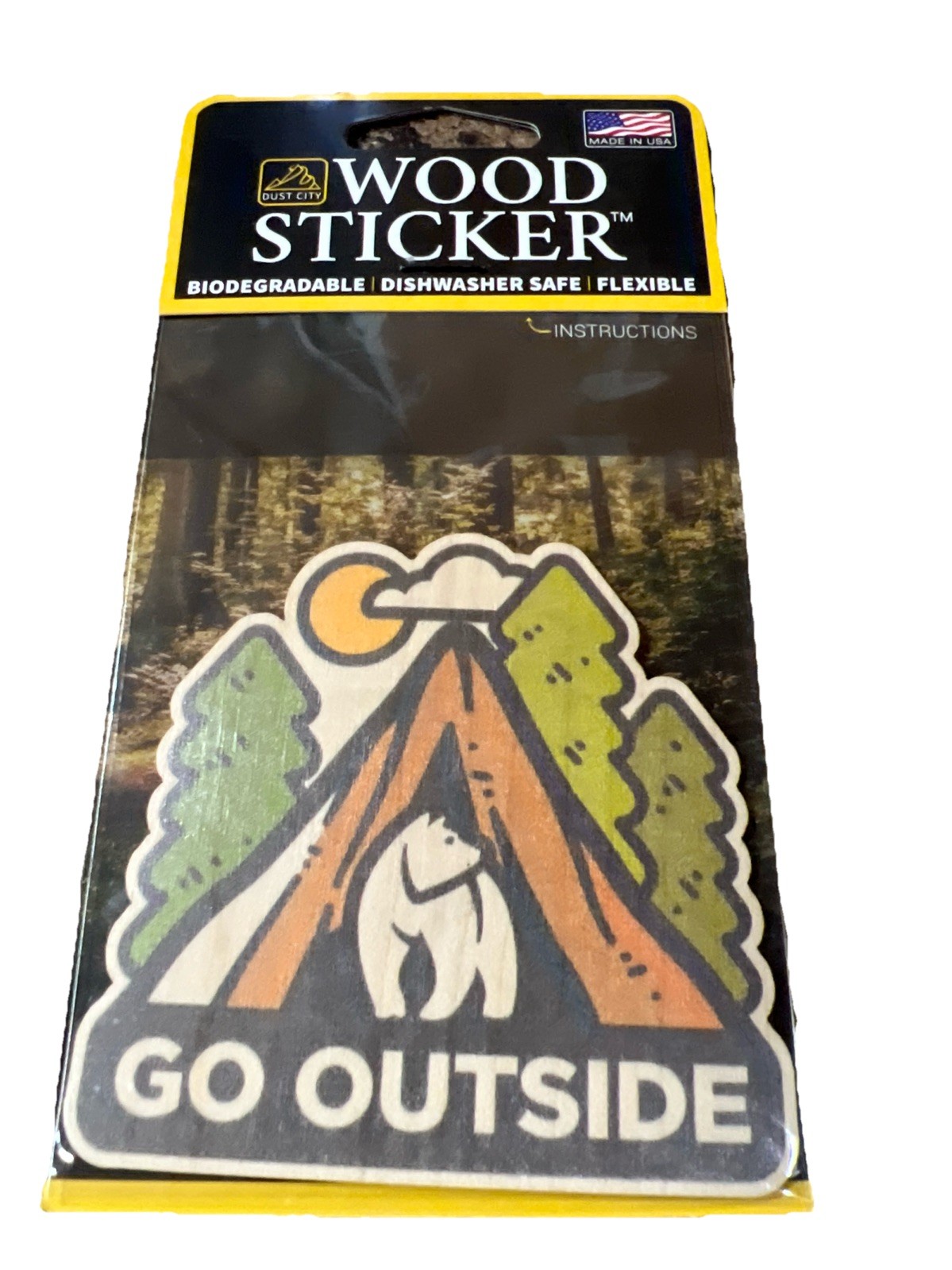 Go Outside WOOD Sticker 3M Flexible Dishwasher SAFE Biodegradable Dust City NEW