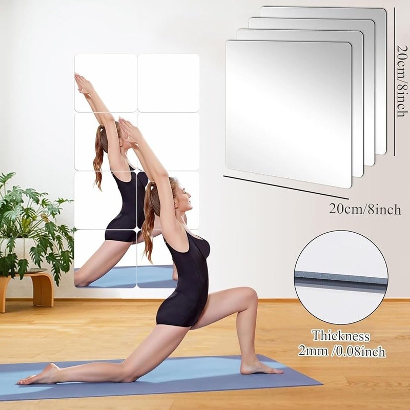 Self Adhesive Acrylic Mirror Tiles 2MM Thick Reflective Wall Decoration New