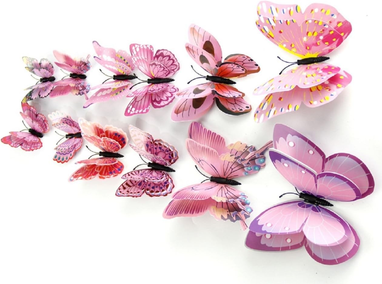 Whimsical 12PCS 3D Pink Butterfly Wall Decals – Transform Any Room Effortlessly