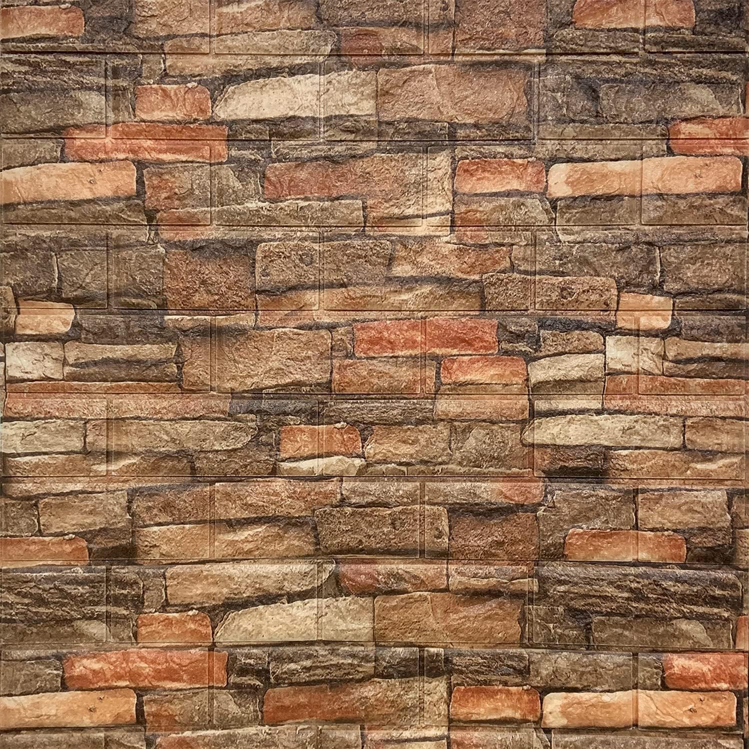 Decorative 7mm Thick Anti-Collision Brick Panels, Easy Peel and Stick, 10-Pack